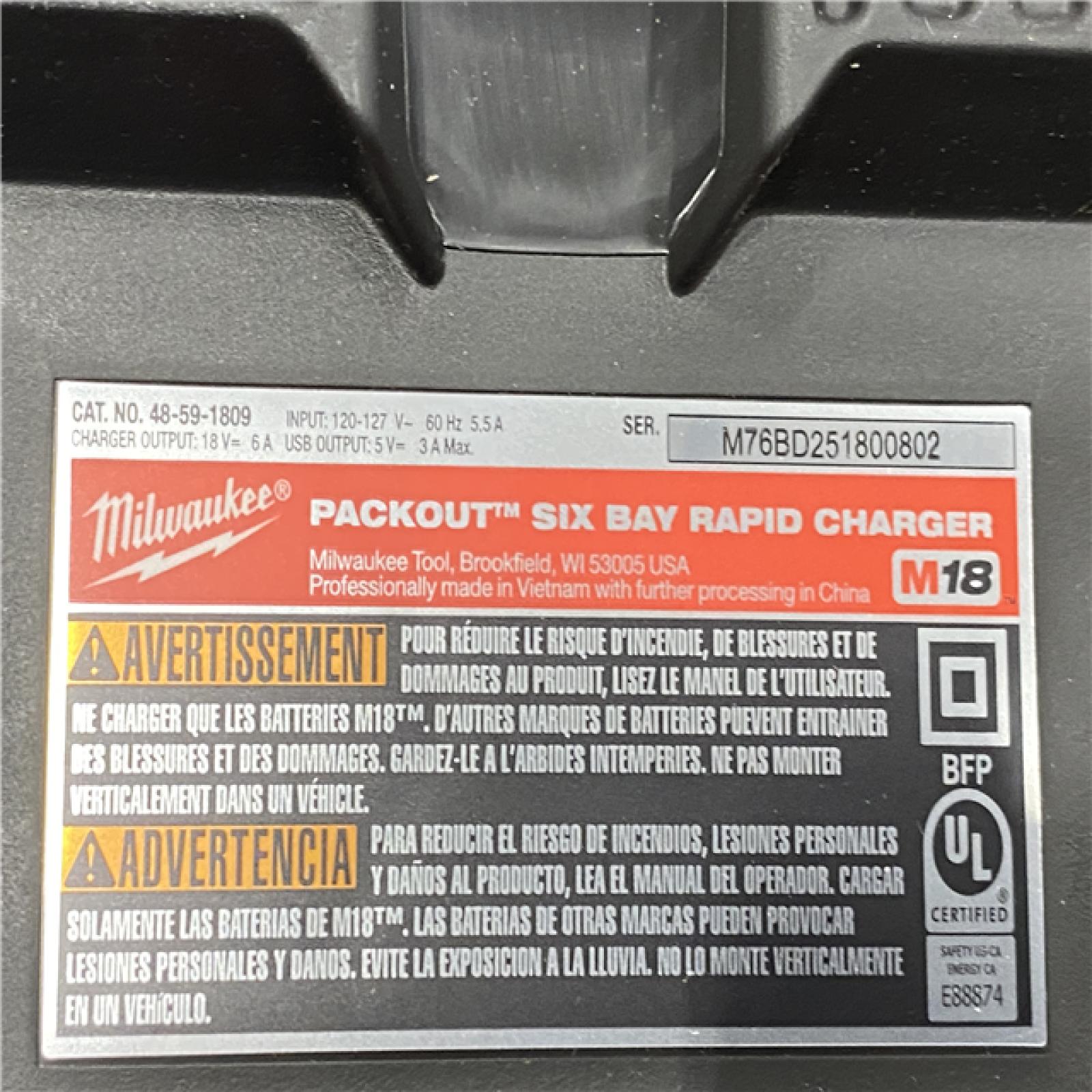 AS-IS Milwaukee 18-Volt Lithium-Ion Battery Pack (2) 5.0Ah and High Output Battery Pack (2) 6.0Ah with PACKOUT 6-Port Rapid Charger