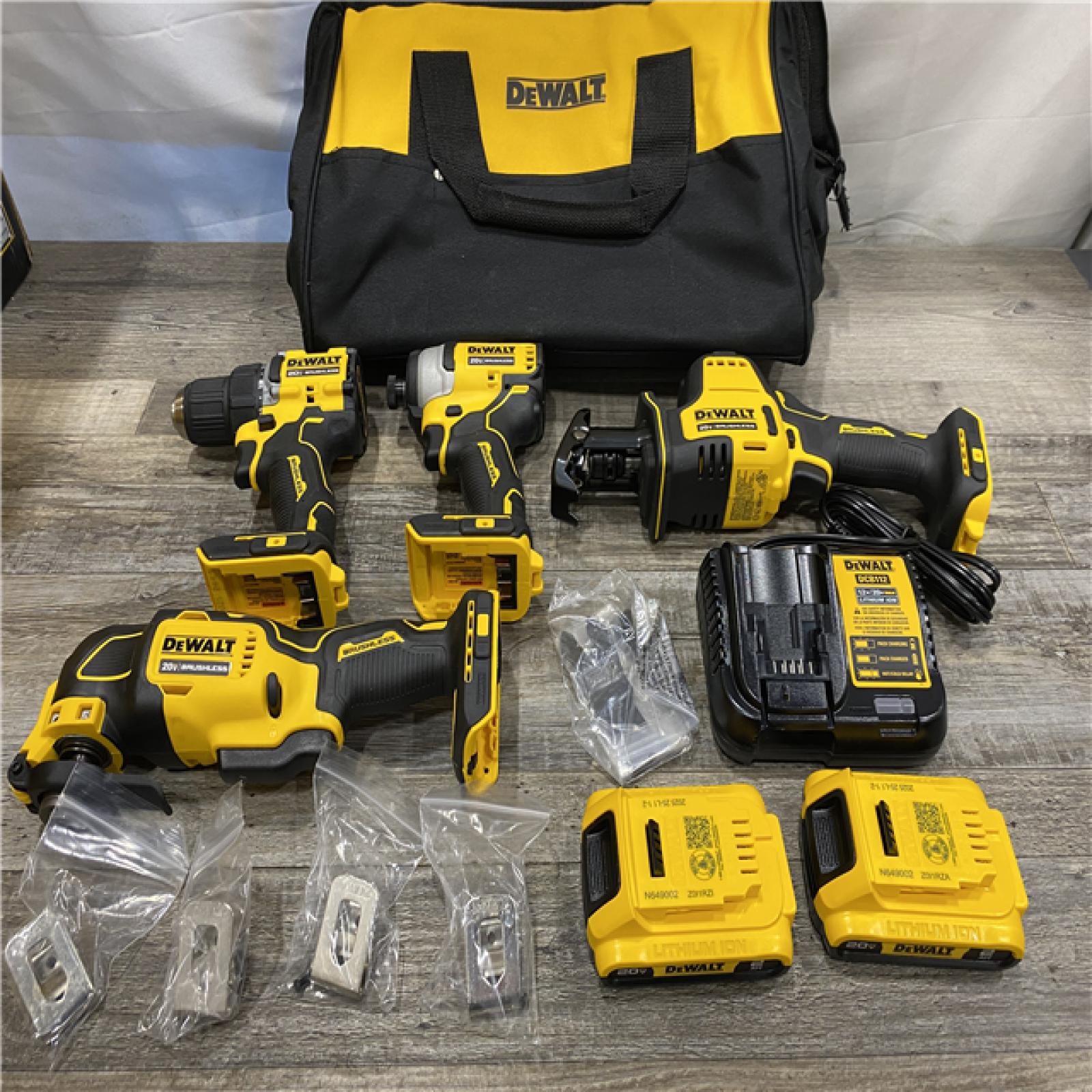 AS-IS DEWALT ATOMIC 20-Volt Lithium-Ion Cordless Brushless (4-Tool) Combo Kit