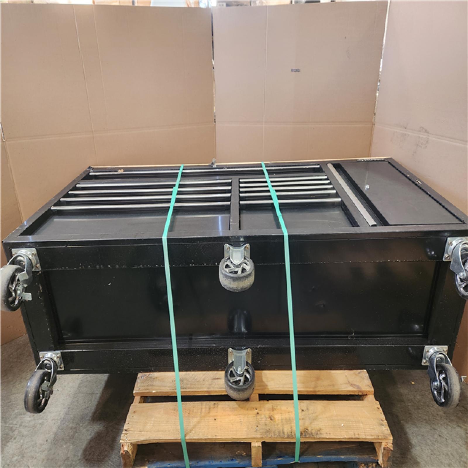 Phoenix AS-IS Husky Standard Duty 72 in. W x 20 in. D 10-Drawer Gloss Black Mobile Workbench Cabinet with Solid Wood Top