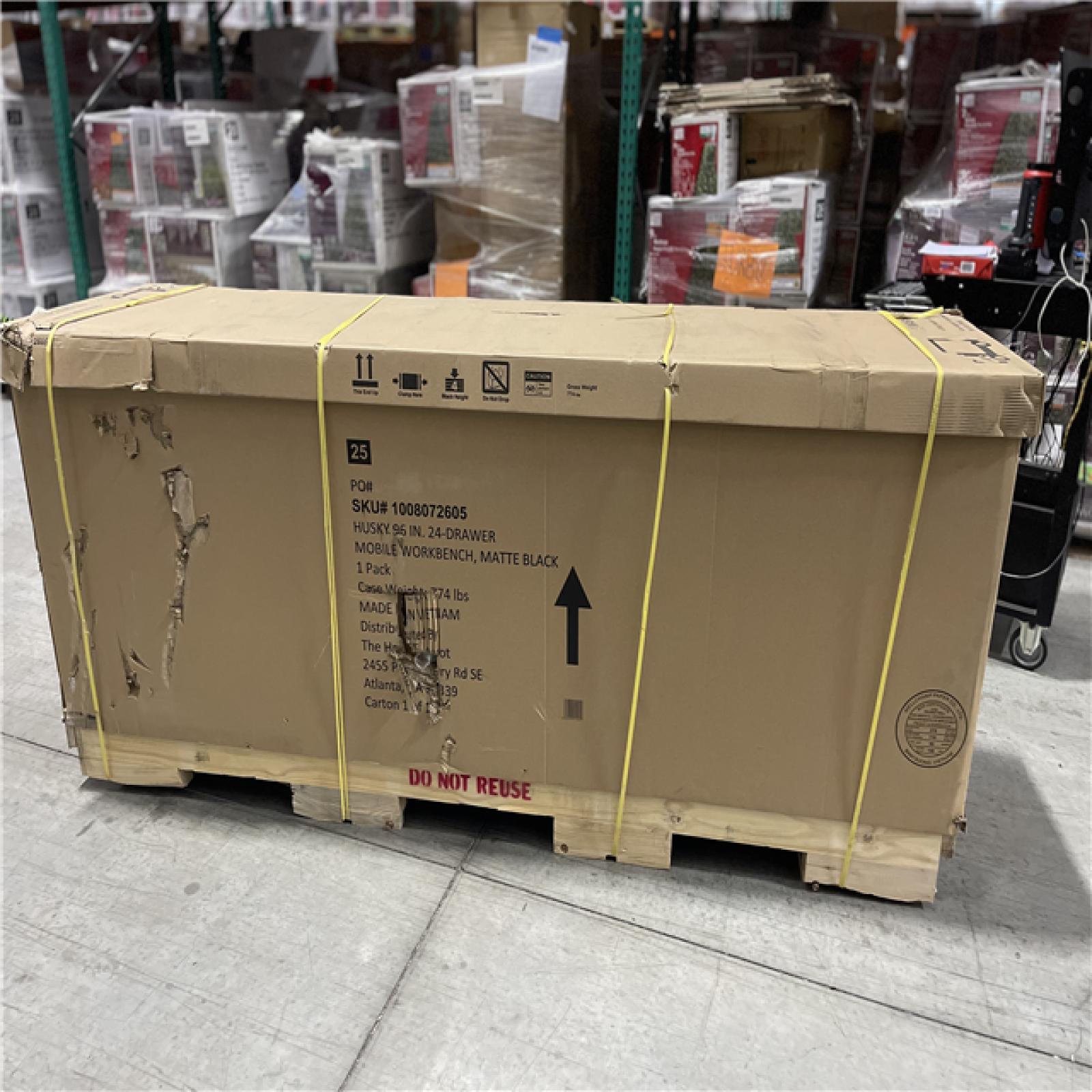 DALLAS LOCATION - Husky Tool Storage Heavy Duty 96 in. W x 24 in. D Matte Black Mobile Workbench Cabinet with Stainless Steel Top