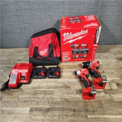 HOUSTON LOCATION - AS-IS Milwaukee M18 18V Lithium-Ion Brushless Cordless Compact Drill/Impact Combo Kit (2-Tool) W/(2) 2.0 Ah Batteries  Charger & Bag