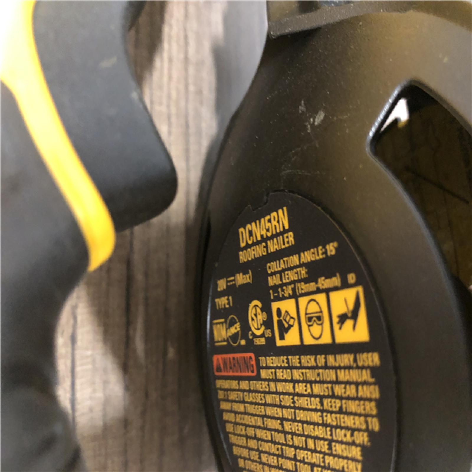 AS-IS DEWALT 20V MAX Lithium-Ion 15-Degree Electric Cordless Roofing Nailer Kit