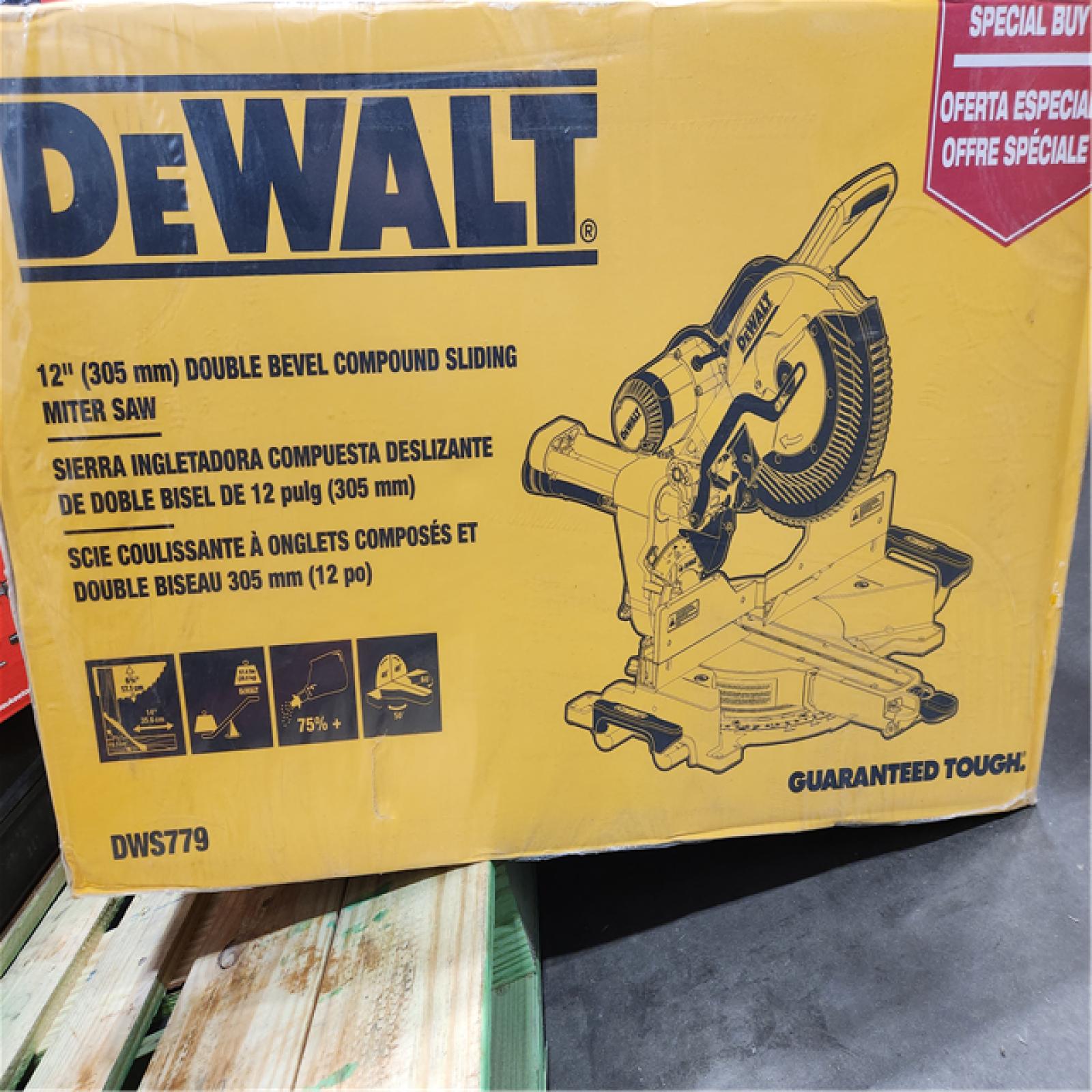 NEW- DEWALT 15 Amp Corded 12 in. Double Bevel Sliding Compound Miter Saw  Blade Wrench and Material Clamp