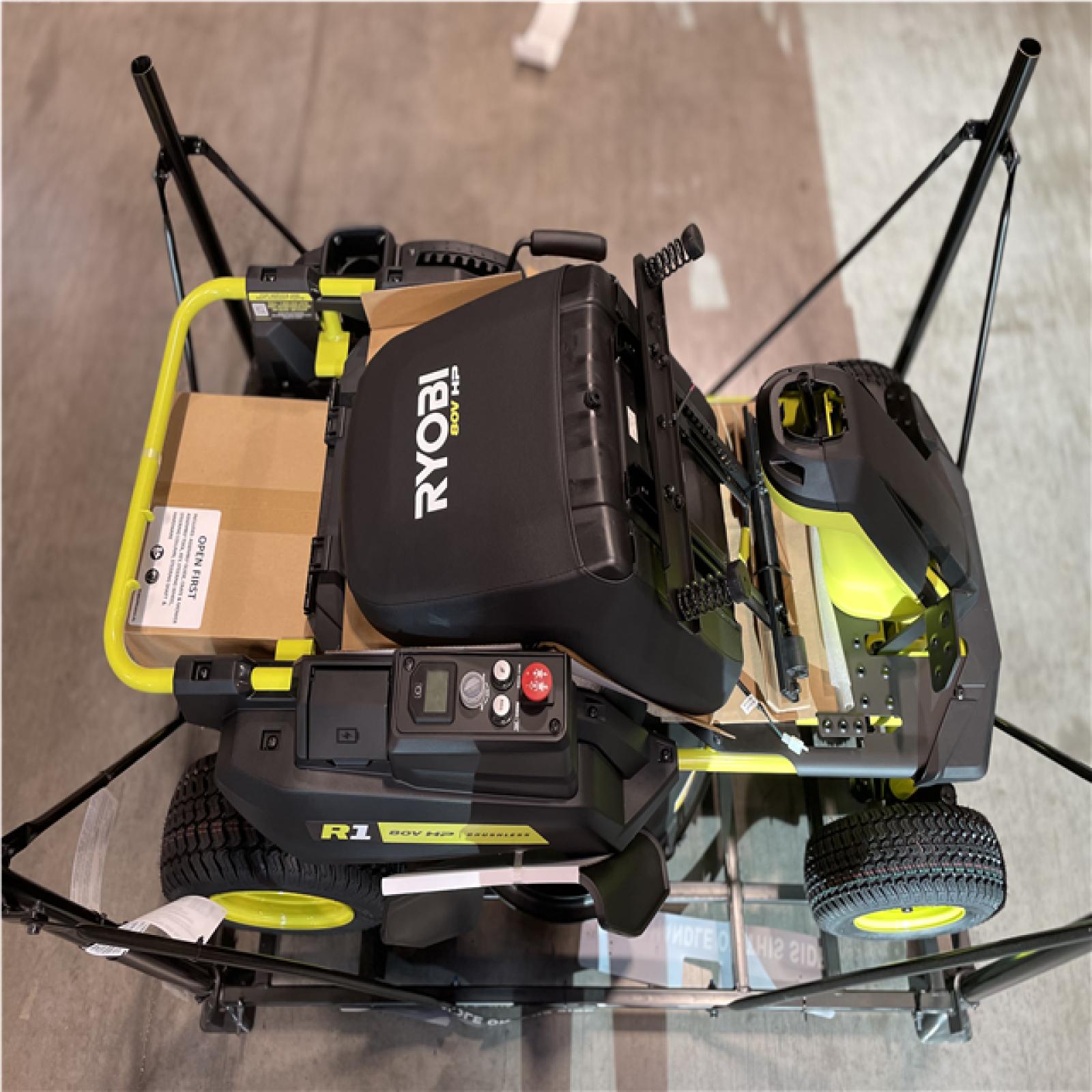 DALLAS LOCATION- RYOBI R1 80V HP Brushless Lithium Battery Cordless Electric 30 in. Riding Lawn Mower with 14 Ah Battery and Charger
