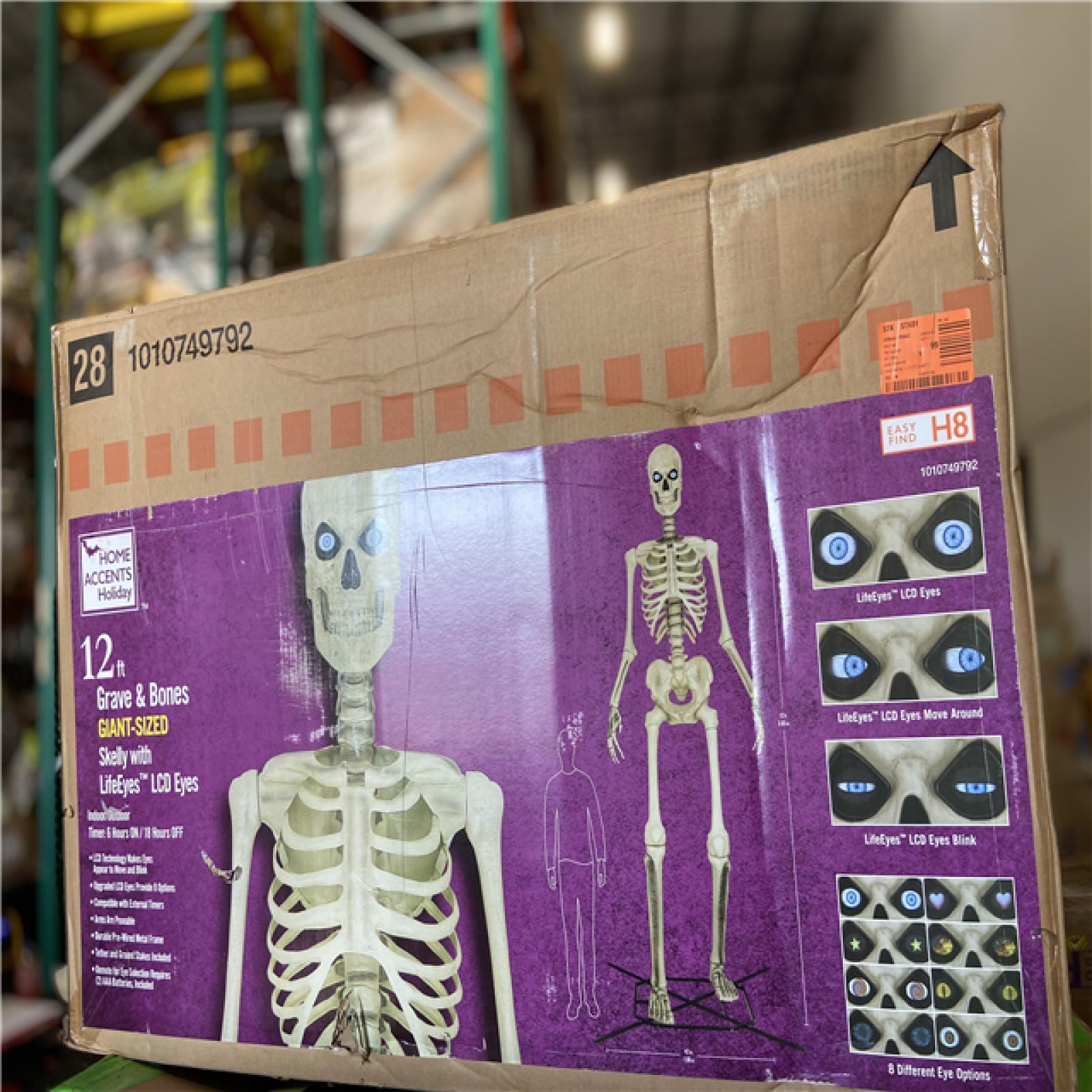 DALLAS LOCATION - Home Accents Holiday 12 ft. Grave & Bones Giant-Sized Skelly with LifeEyes™ LCD Eyes H5