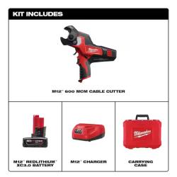 NEW! - Milwaukee M12 12V Lithium-Ion Cordless 600 MCM Cable Cutter Kit with One 3.0Ah Battery  Charger and Hard Case