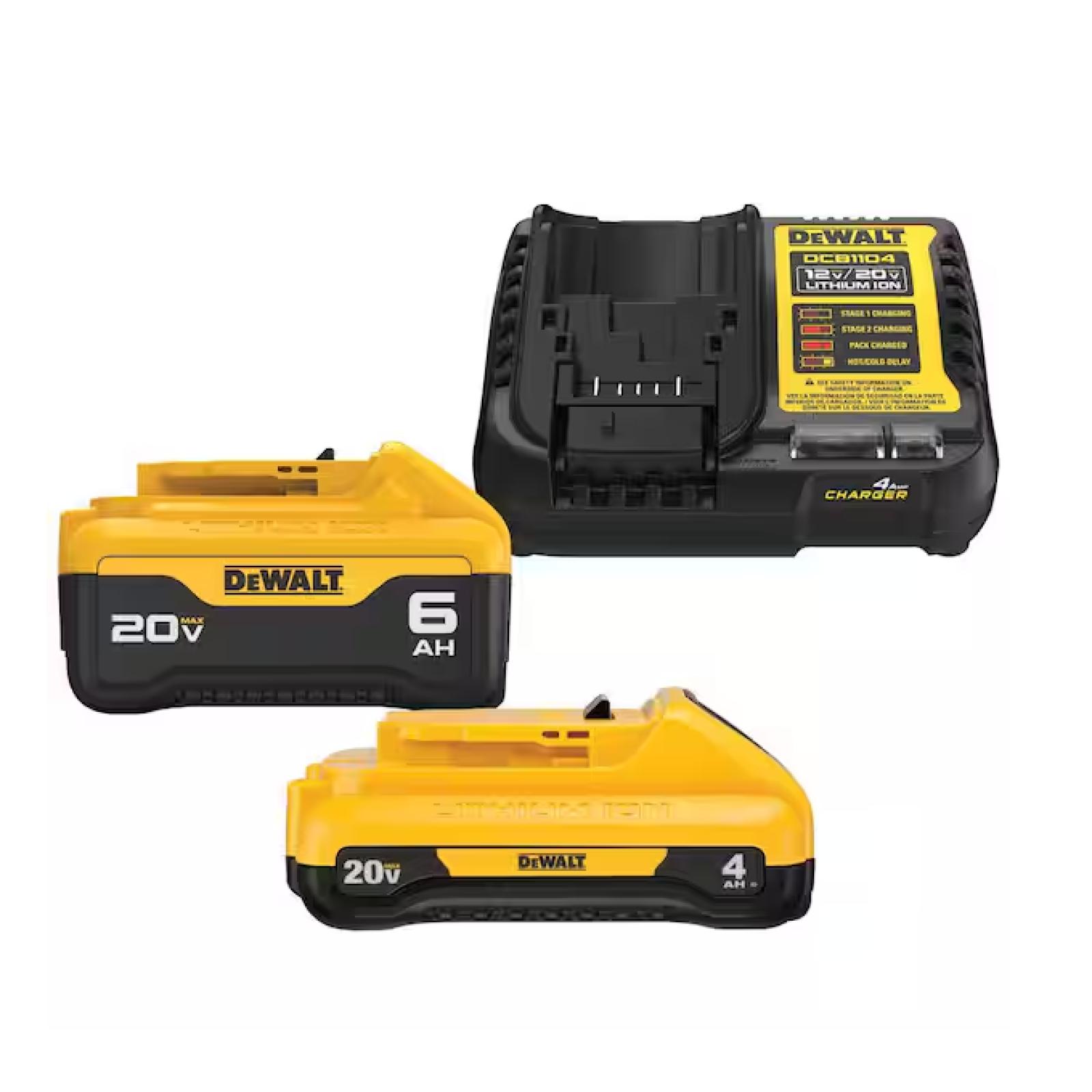 AS-IS - DEWALT 20V MAX Lithium-Ion 6.0Ah and 4.0Ah Battery and Charger Starter Kit (2 PACK)
