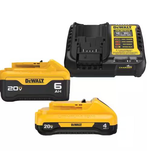 AS-IS - DEWALT 20V MAX Lithium-Ion 6.0Ah and 4.0Ah Battery and Charger Starter Kit (2 PACK)