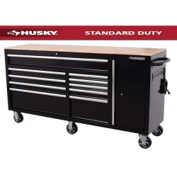 Phoenix NEW Husky Standard Duty 72 in. W x 20 in. D 10-Drawer Gloss Black Mobile Workbench Cabinet with Solid Wood Top