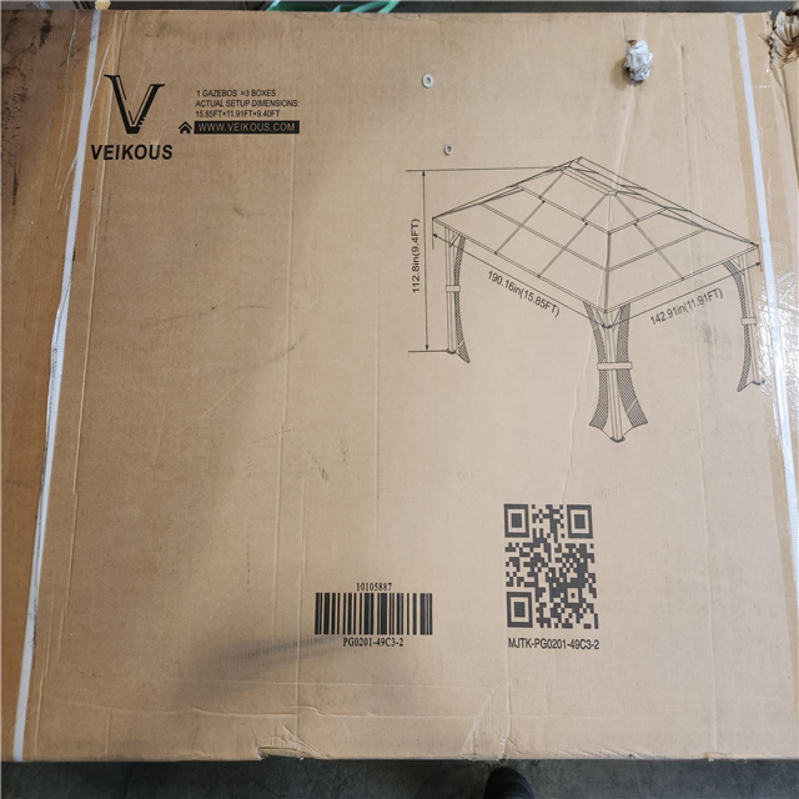 Phoenix NEW VEIKOUS 16 ft. W x 12 ft. D Aluminum Gazebo Polycarbonate Double Top Roof with Black Textilene Netting