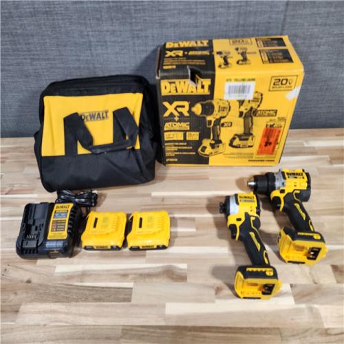 HOUSTON LOCATION - AS-IS DEWALT 20V MAX XR Cordless Drill/Driver, ATOMIC Impact Driver 2 Tool Combo Kit, (2) 2.0Ah Batteries, Charger, and Bag