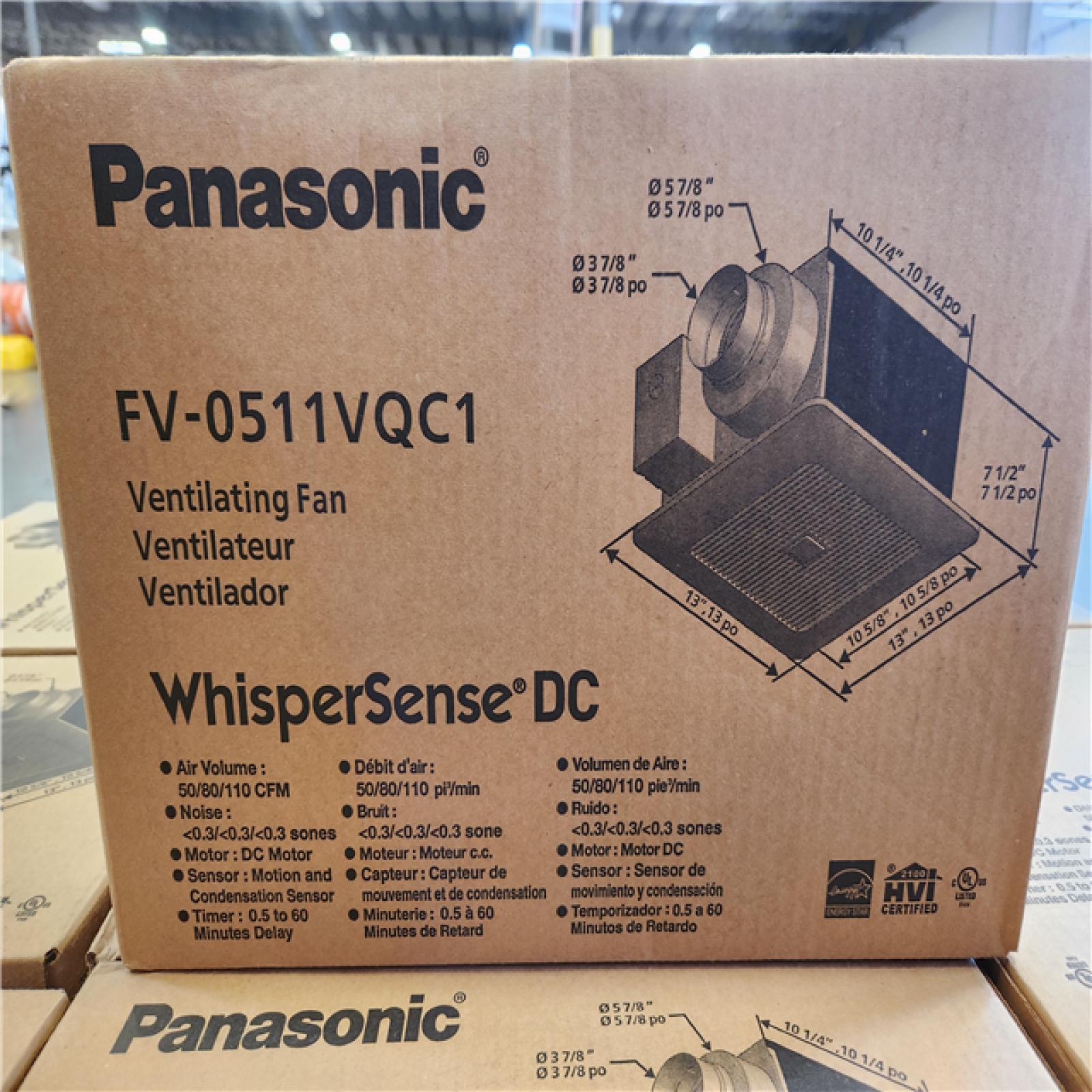 Phoenix NEW Panasonic WhisperSense DC Fan with Motion and Humidity Sensors Delay Timer and Pick-A-Flow Speed Selector 50  80 or 110 CFM Pallet of 11 (SEALED)