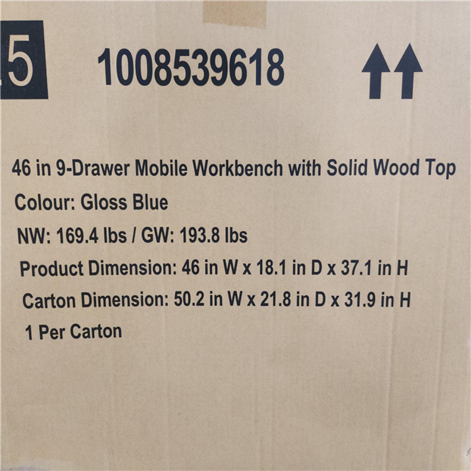 Phoenix NEW Husky Tool Storage 46 in. W x 18 in. D 9-Drawer Gloss Blue Mobile Workbench Cabinet