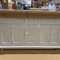 DALLAS LOCATION - Home Decorators Collection Doveton 60 in. Double Sink Freestanding White Bath Vanity with White Engineered Marble Top (Assembled)