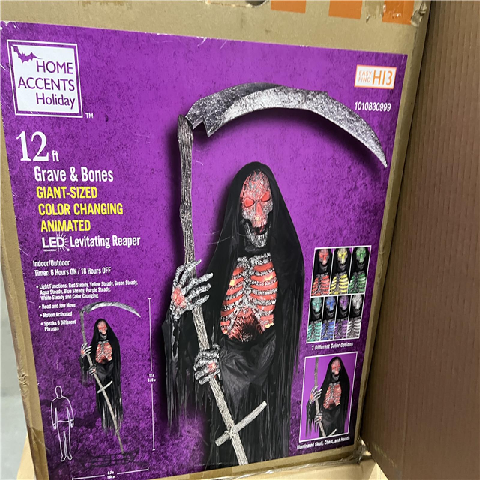 DALLAS LOCATION - Home Accents Holiday 12 ft. Grave & Bones Giant-Sized Color Changing Animated LED Levitating Reaper