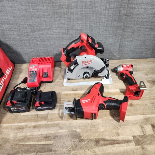 HOUSTON LOCATION - AS-IS Milwaukee M18 18-Volt Lithium-Ion Brushless Cordless Combo Kit (3-Tool) with 2-Batteries, 1-Charger and Tool Bag