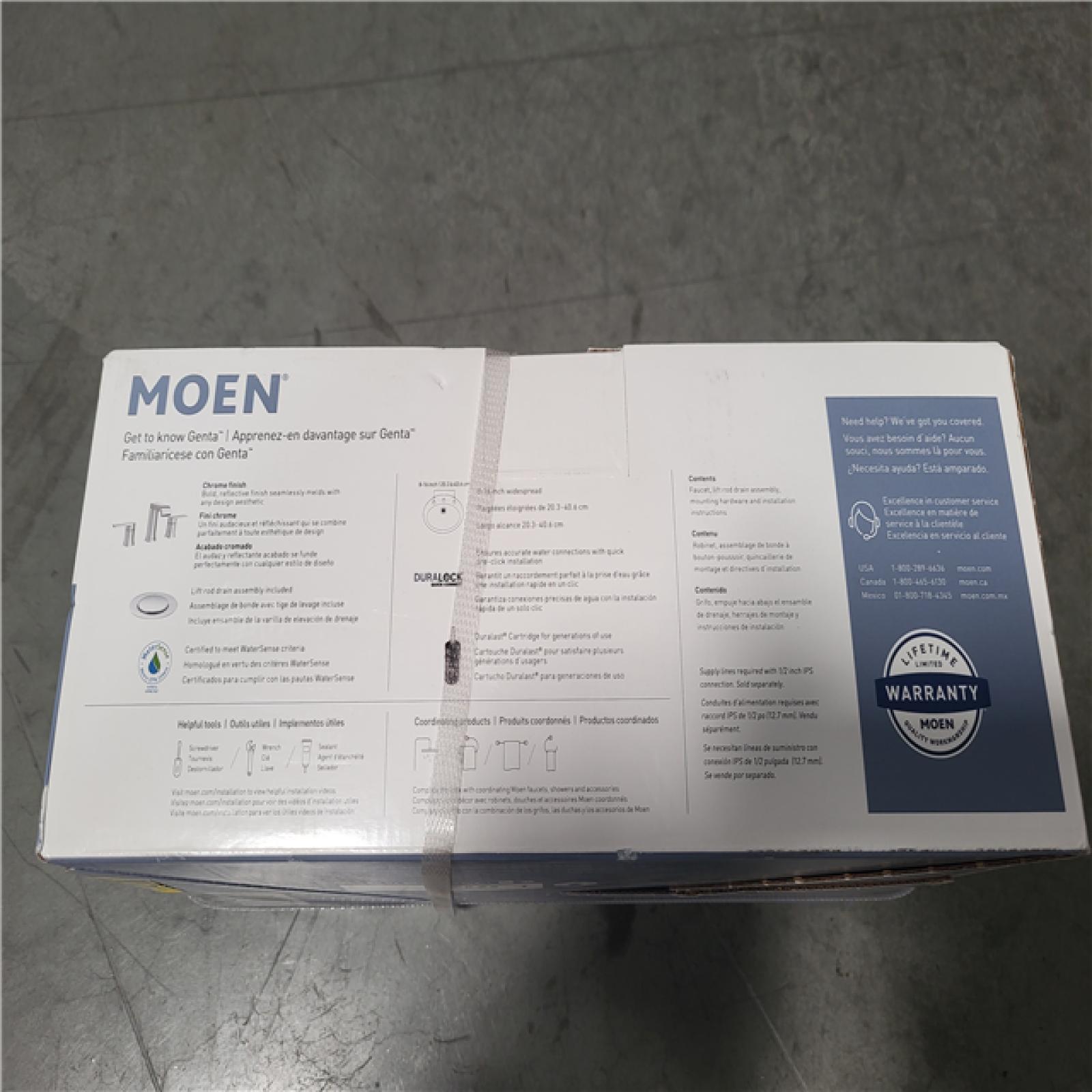 CALIFORNIA AS-IS MOEN GENTA 8 IN. DOUBLE HANDLE FAUCET