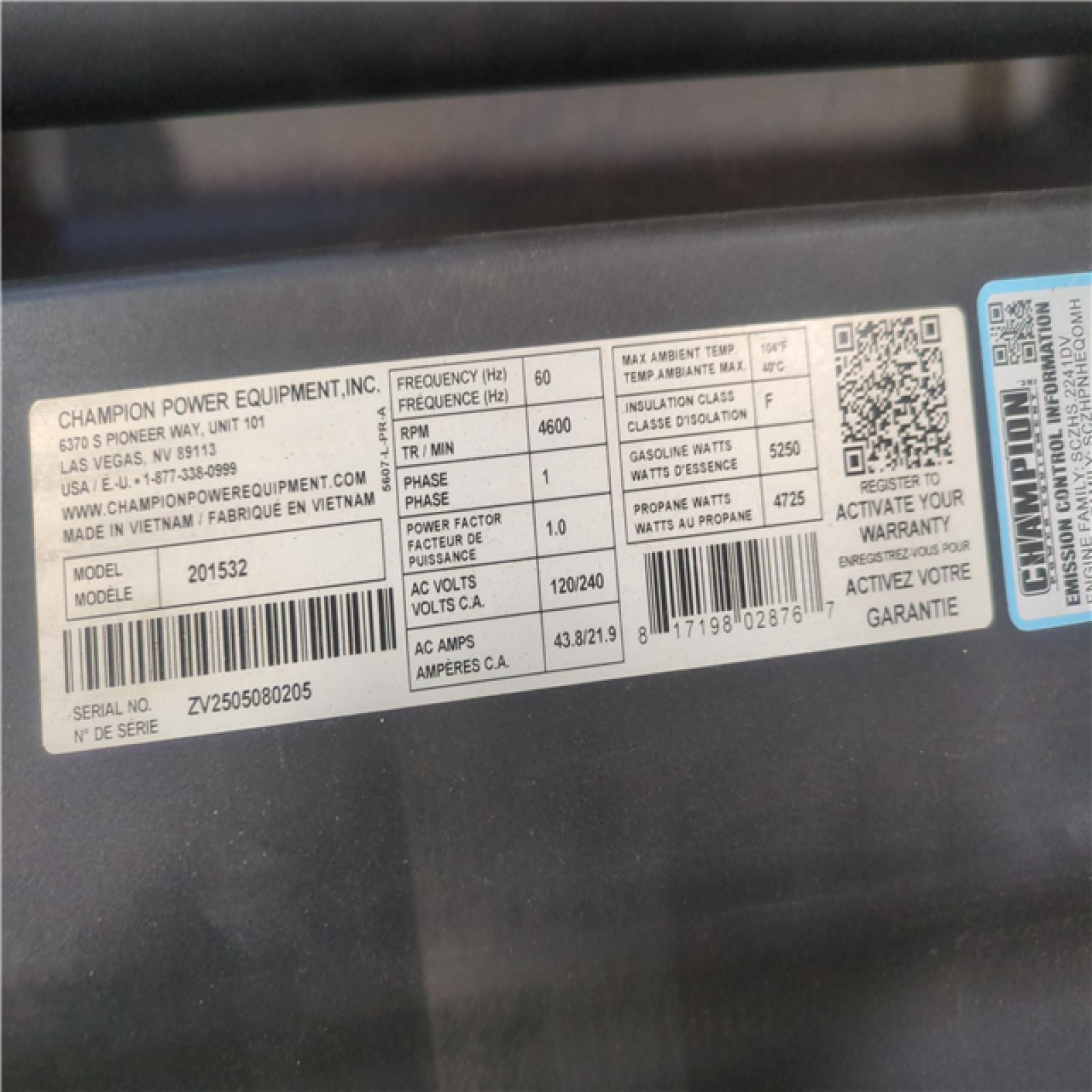 CALIFORNIA AS-IS CHAMPION PORTABLE POWER GENERATOR