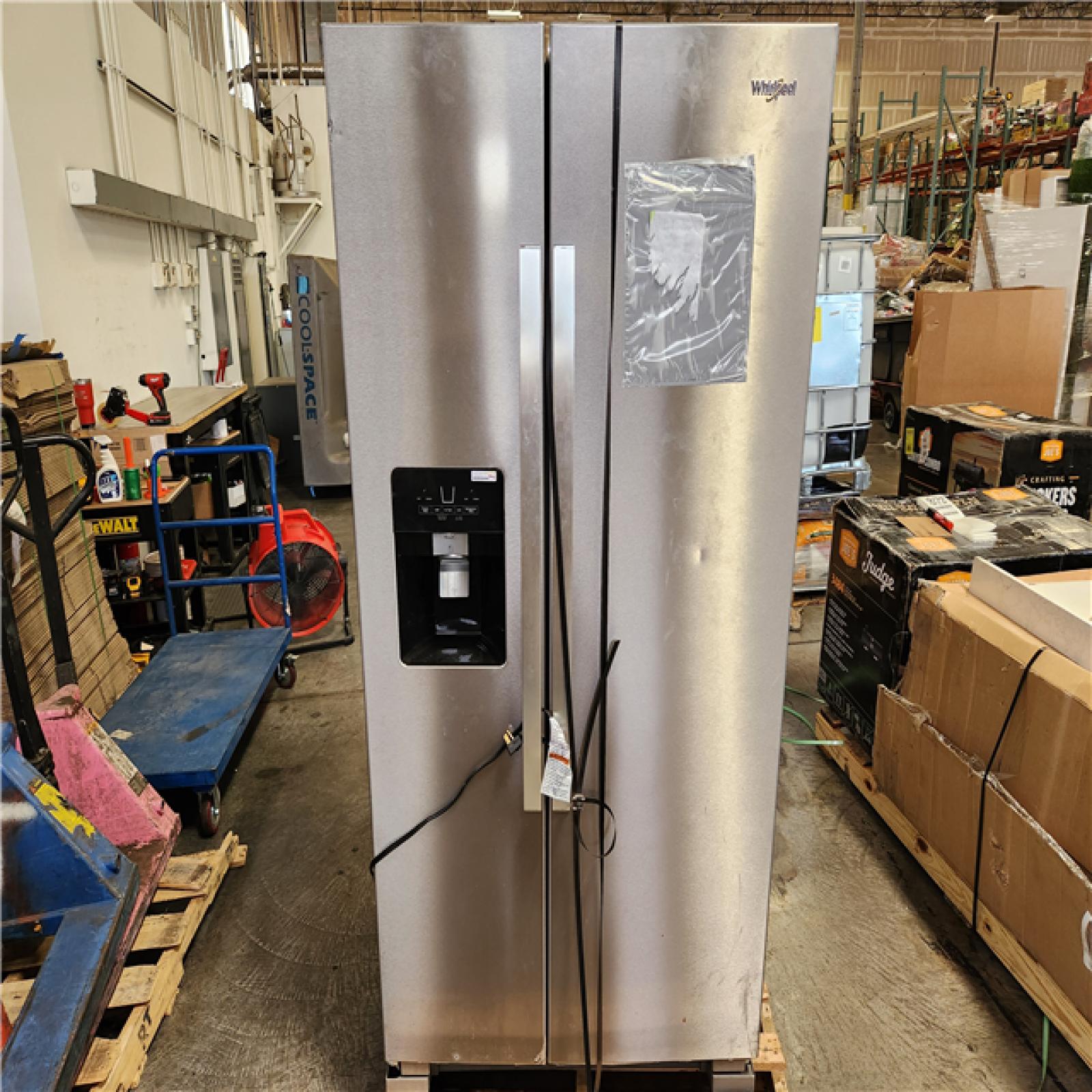 Phoenix Location AS-IS Whirlpool 24.6 cu. ft. Side by Side Refrigerator in Fingerprint Resistant Stainless Steel