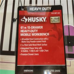Phoenix AS-IS Husky Heavy Duty 61 in. W x 23 in. D 15-Drawer Matte Gray Mobile Workbench Cabinet with Solid Wood Top