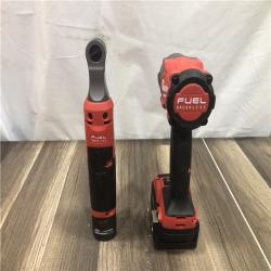 AS-IS Milwaukee FUEL 18V Cordless Mid Torque 1/2 in. Impact Wrench w/ M12 FUEL 3/8 in. Ratchet & Battery/Charger Combo Kit