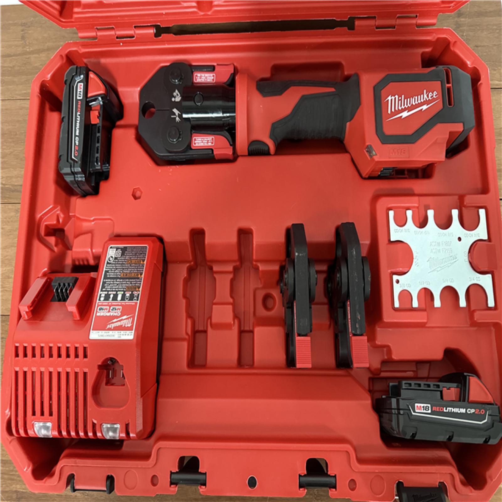 California AS-IS Milwaukee M18 Short Throw Press Tool Kit with Pex Crimp Jaws, Includes (2) Batteries, Charger & Hard Case, Appears in Like New Condition