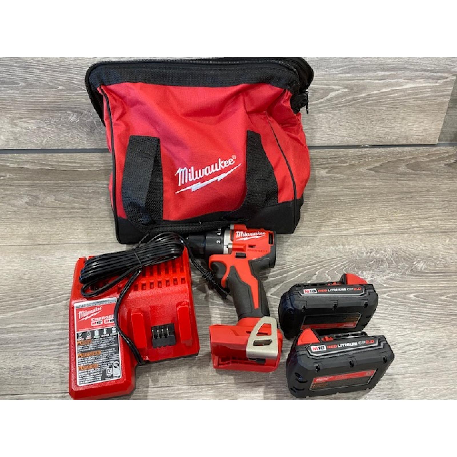 AS-IS Milwaukee 18V Lithium-Ion Brushless Cordless 1/2 in. Compact Drill/Driver Kit