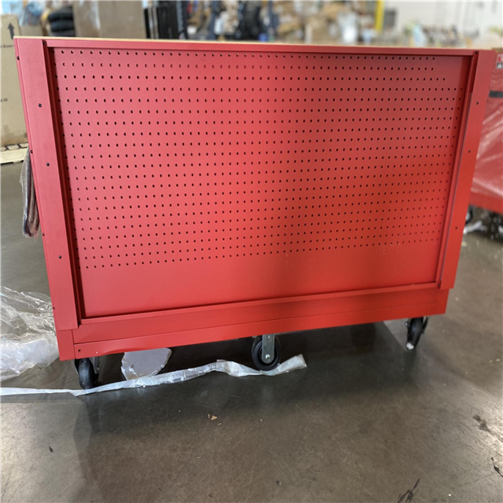 DALLAS LOCATION - Milwaukee 61 in. 11-Drawer/1-Door 22 in. D Mobile Workbench with Sliding Pegboard Back Wall in Red/Black