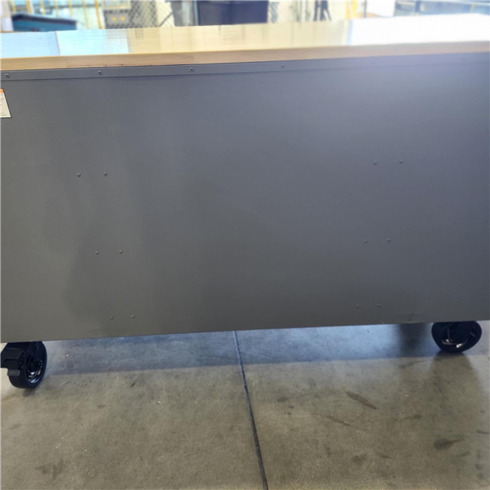 DALLAS LOCATION- Husky Heavy Duty 61 in. W x 23 in. D 15-Drawer Matte Gray Mobile Workbench Cabinet with Solid Wood Top