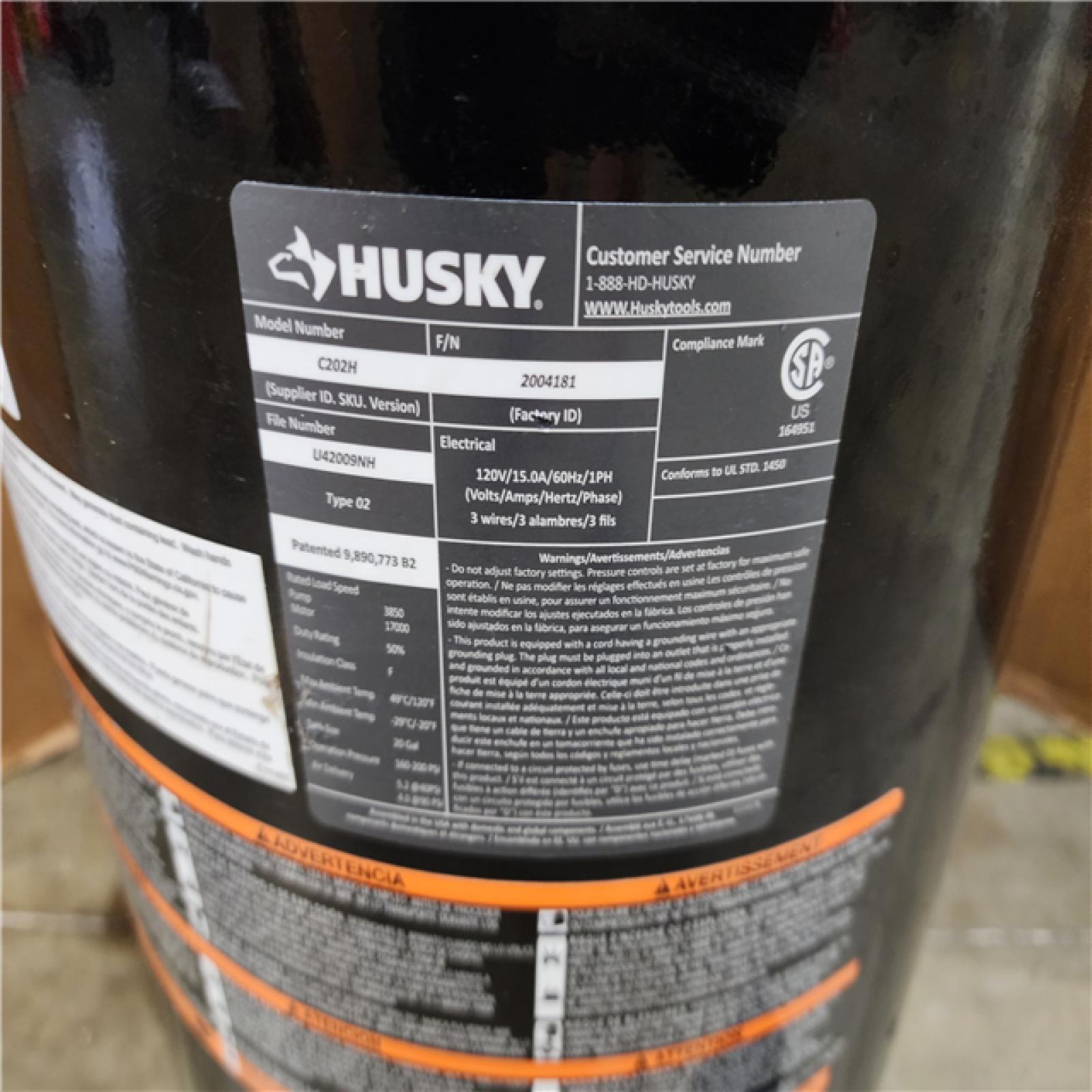 HOUSTON LOCATION - AS-IS Husky 20 Gal. 200 PSI Oil Free Portable Vertical Electric Air Compressor
