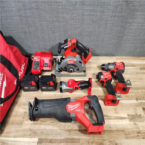 HOUSTON LOCATION - AS-IS M18 FUEL 18V Lithium-Ion Brushless Cordless Combo Kit (5-Tool) with Two 5.0 Ah Batteries  1 Charger 1 Tool Bag