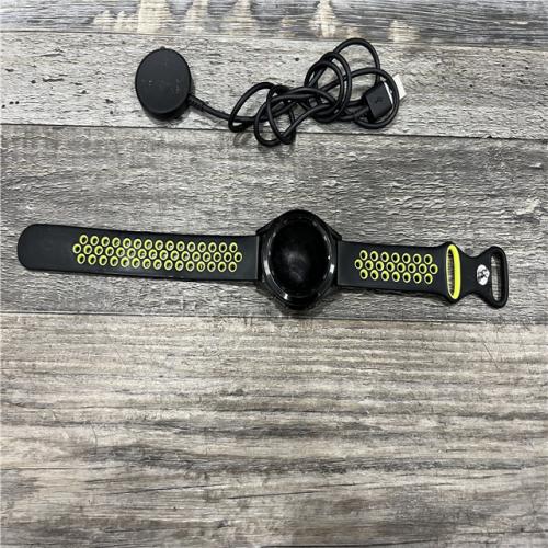 AS-IS Samsung Galaxy Watch 4 Black Silicone Sport Band Black/Chartreuse