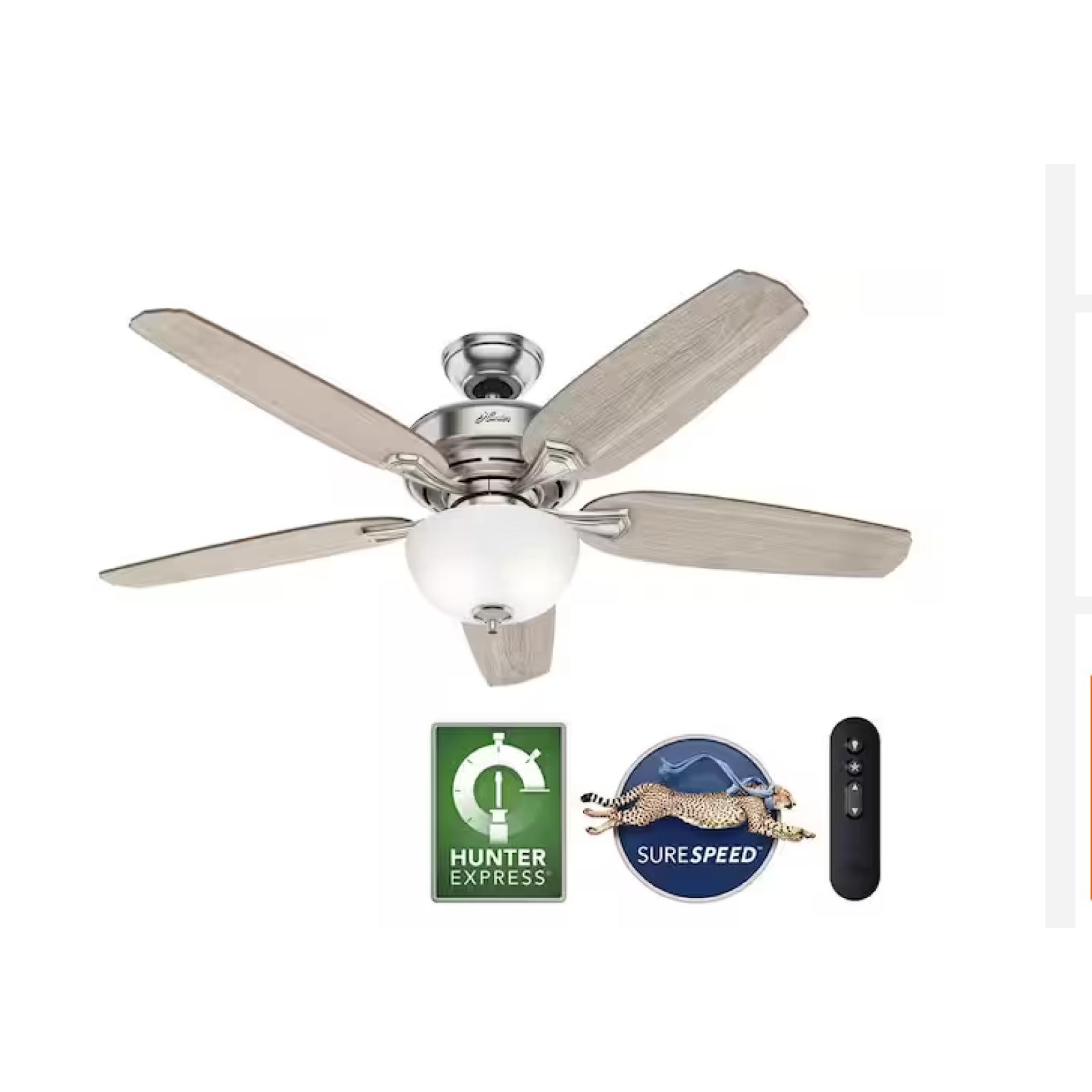 DALLAS LOCATION - Hunter Channing 54 in. Hunter Express Indoor Brushed Nickel Ceiling Fan with Remote (18 UNITS)