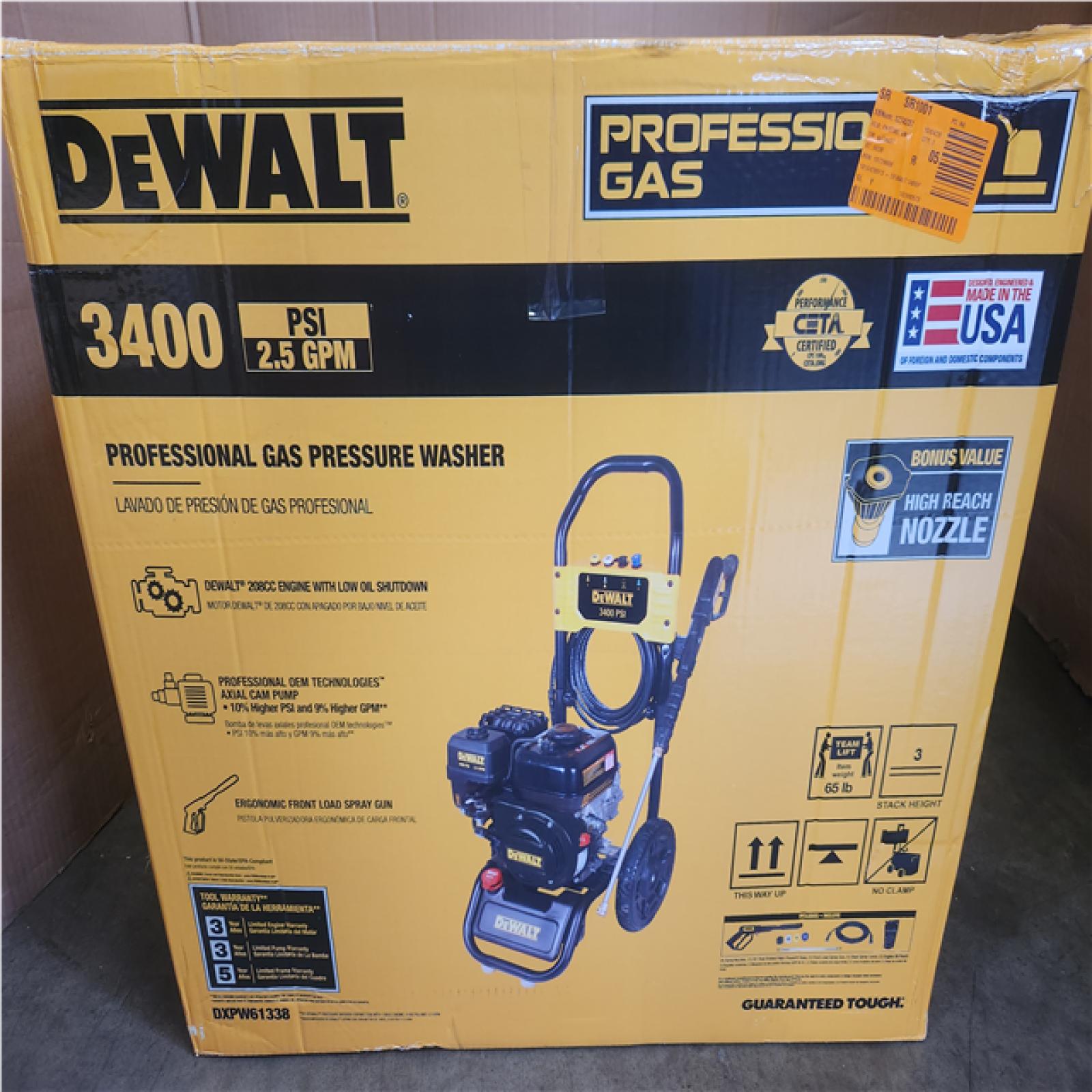 Phoenix LIKE NEW DEWALT 3400 PSI 2.5 GPM Gas Pressure Washer with Maintenance-Free Pump, Heavy-Duty Commercial Cold Water Power Washer