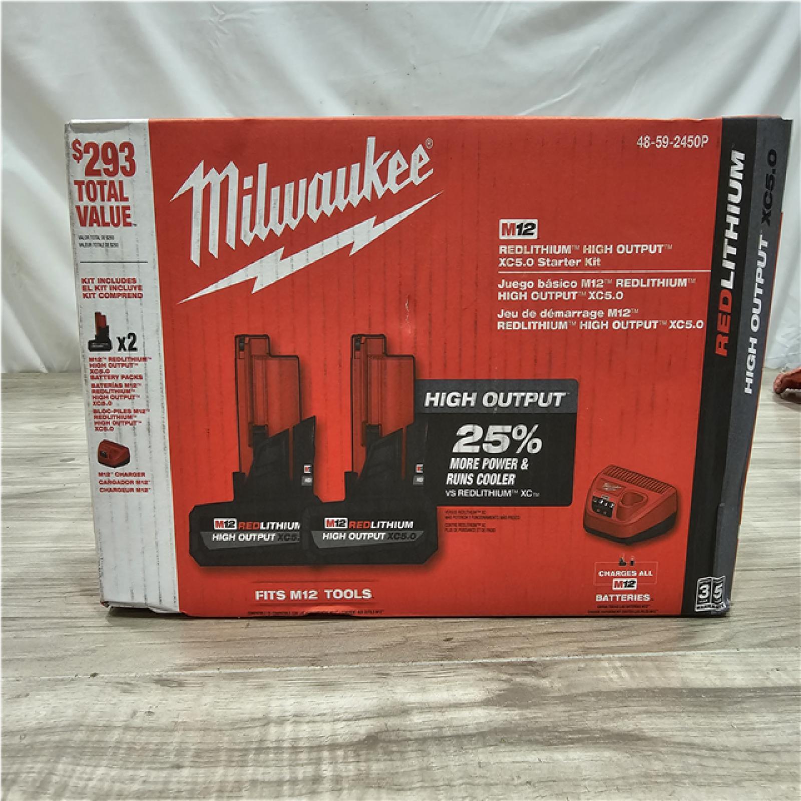 AS-IS Milwaukee 12V Lithium-Ion XC High Output 5.0 Ah Battery Pack (2-Pack) Starter Kit with Charger