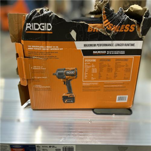 NEW! -RIDGID 18V Brushless Cordless 4-Mode 1/2 in. High-Torque Impact Wrench Kit with (2) 4.0 Ah Lithium-Ion Batteries and Charger