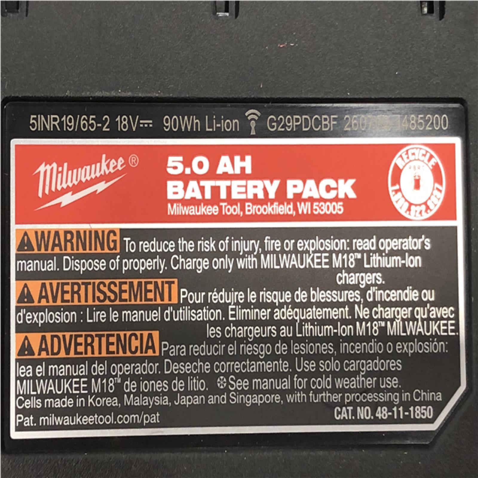 AS-IS Milwaukee 18-Volt Lithium-Ion XC Starter Kit with One 5.0Ah Battery and Charger