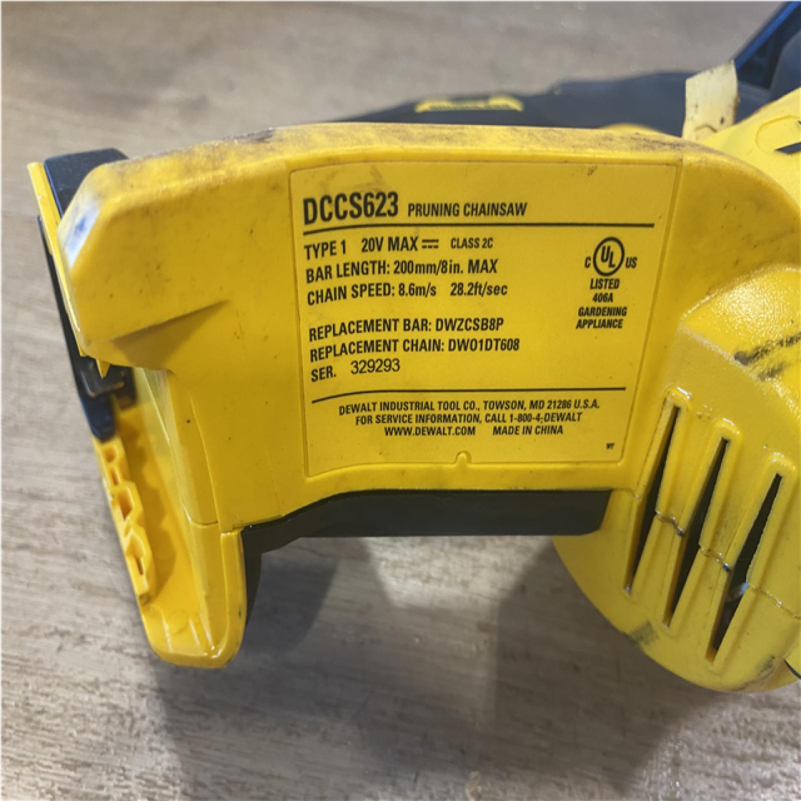 AS-IS DEWALT 20V MAX 8 in. Brushless Cordless Battery Powered Pruning Chainsaw (Tool Only)