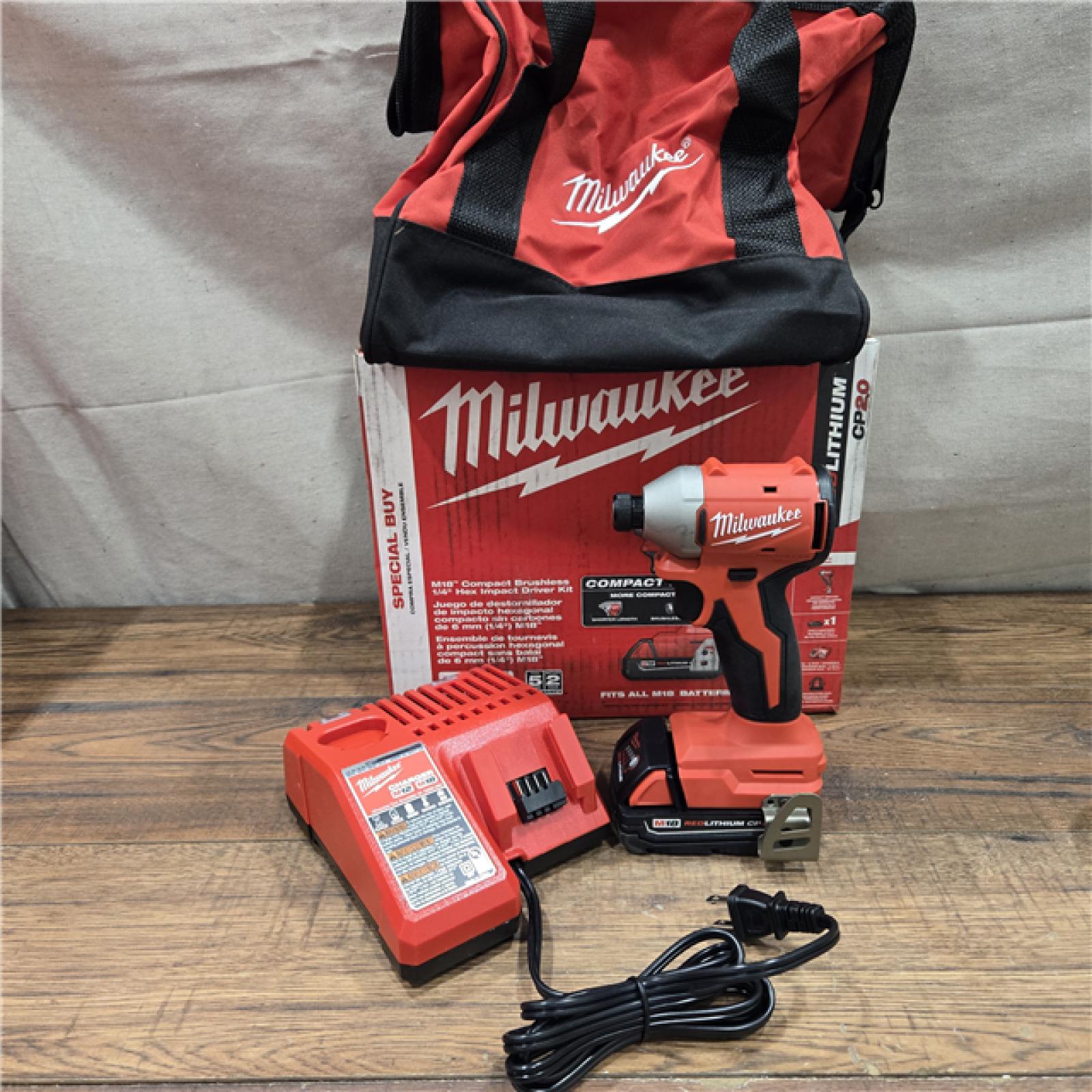 AS-IS Milwaukee M18 Compact Brushless 1/4  Hex Impact Driver Kit