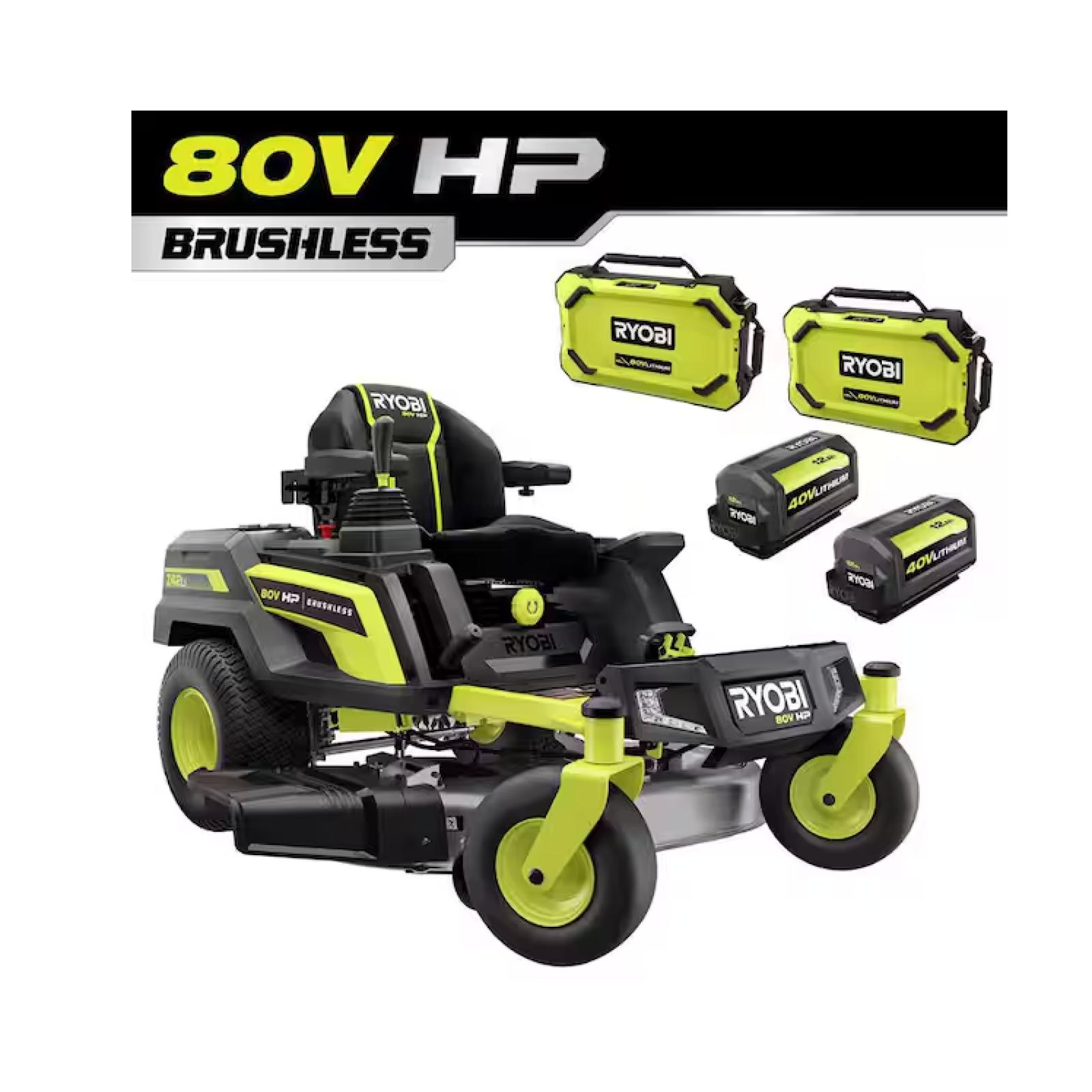 DALLAS LOCATION- RYOBI 80V HP Brushless 42 in. Battery Electric Cordless Zero Turn Riding Mower (2) 80V Batteries (2) 40V Batteries and Charger