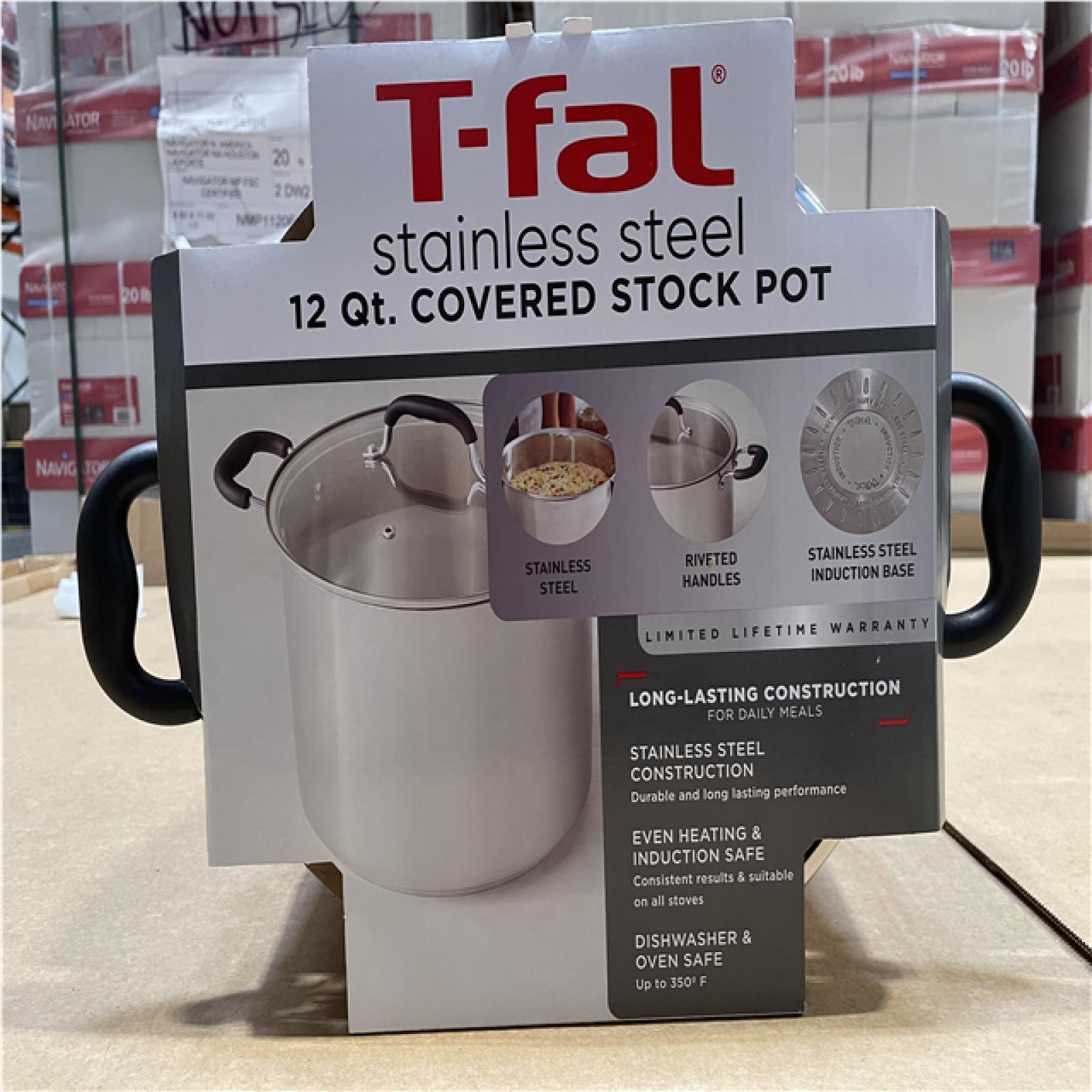 NEW! - T-fal 12qt Stock Pot with Lid  Stainless Steel Cookware