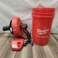 AS-IS- M12 12-V Lithium-Ion Cordless Drain Snake Auger W/ (1) 1.5Ah Battery  5/16 in. X 25 Ft. Cable  Charger  & 5 Gal. Bucket