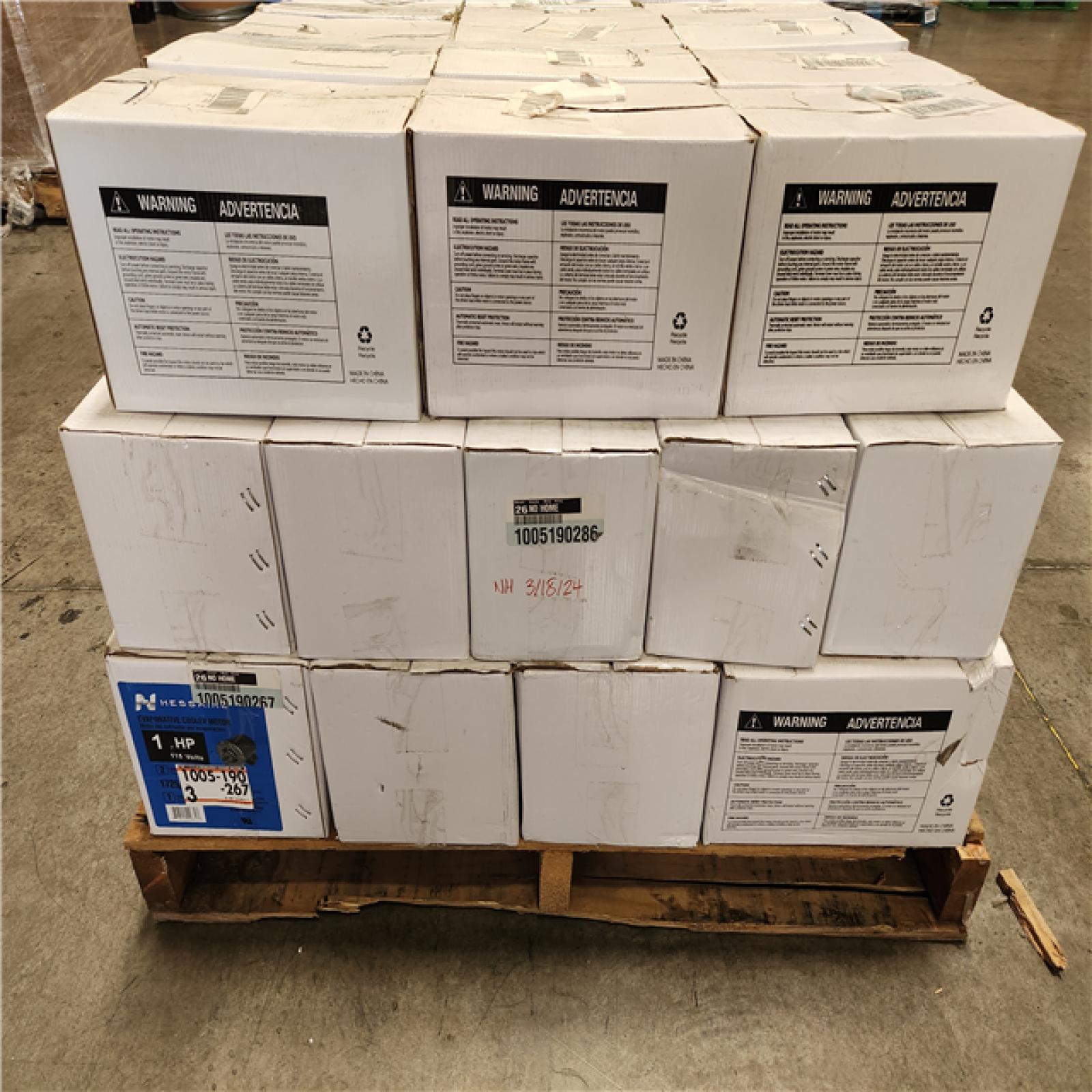 Phoenix Location NEW Mixed Nhessaire Evaporative Cooler Motor Pallet (55 Motors)
