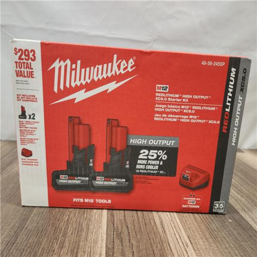 AS-IS- Milwaukee M12 12V Lithium-Ion XC High Output 5.0 Ah Battery Pack (2-Pack) Starter Kit with Charger
