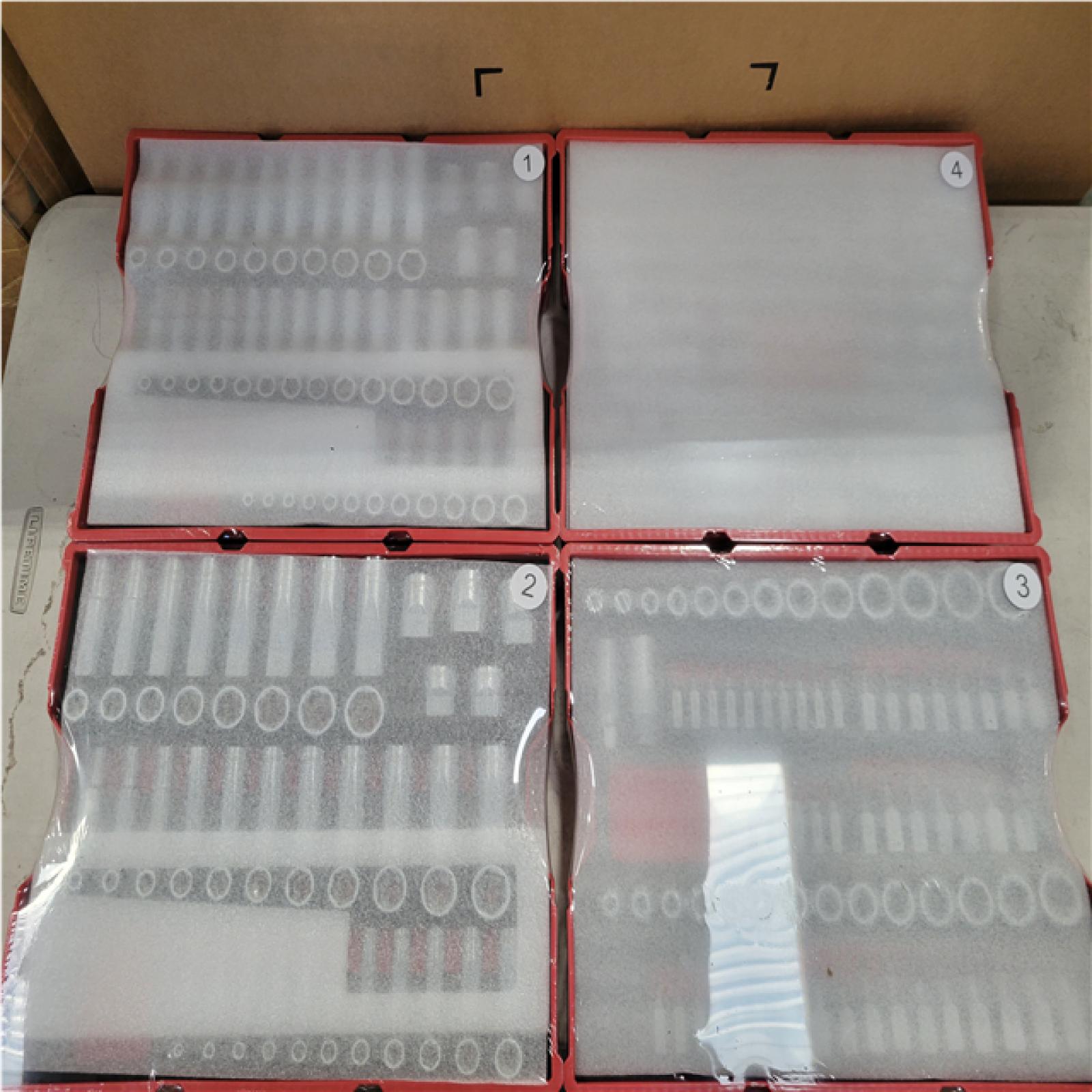 CALIFORNIA AS-IS MILWAUKEE 1/4  3/8 & 1/2 DRIVE RATCHET & SOCKET SET W TRAYS FOR PACKOUT DRAWERS