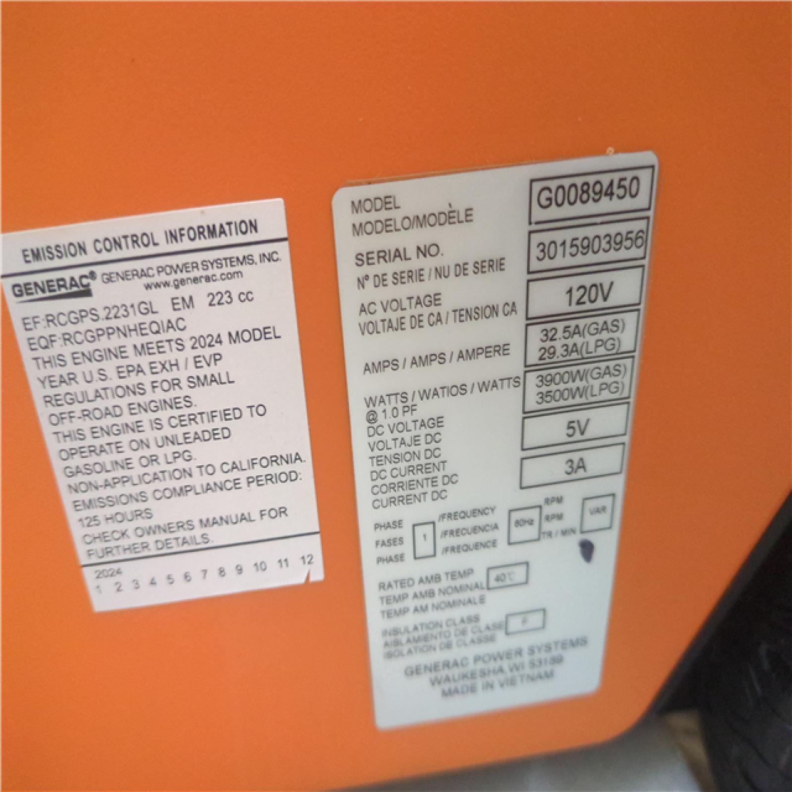 CALIFORNIA AS-IS GENERAC PORTABLE POWER GENERATOR