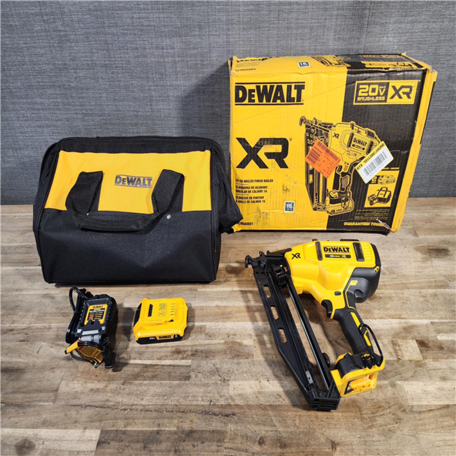 HOUSTON LOCATION - AS-IS DeWalt 20V 16 Gauge Cordless Angled Finish Nailer Kit W/ 2Ah Battery