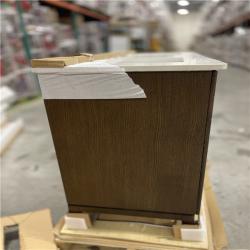 DALLAS LOCATION - Home Decorators Collection Sellan 61 in. Double Sink Dark Walnut Bath Vanity with Calacatta White Quartz Top (Assembled)