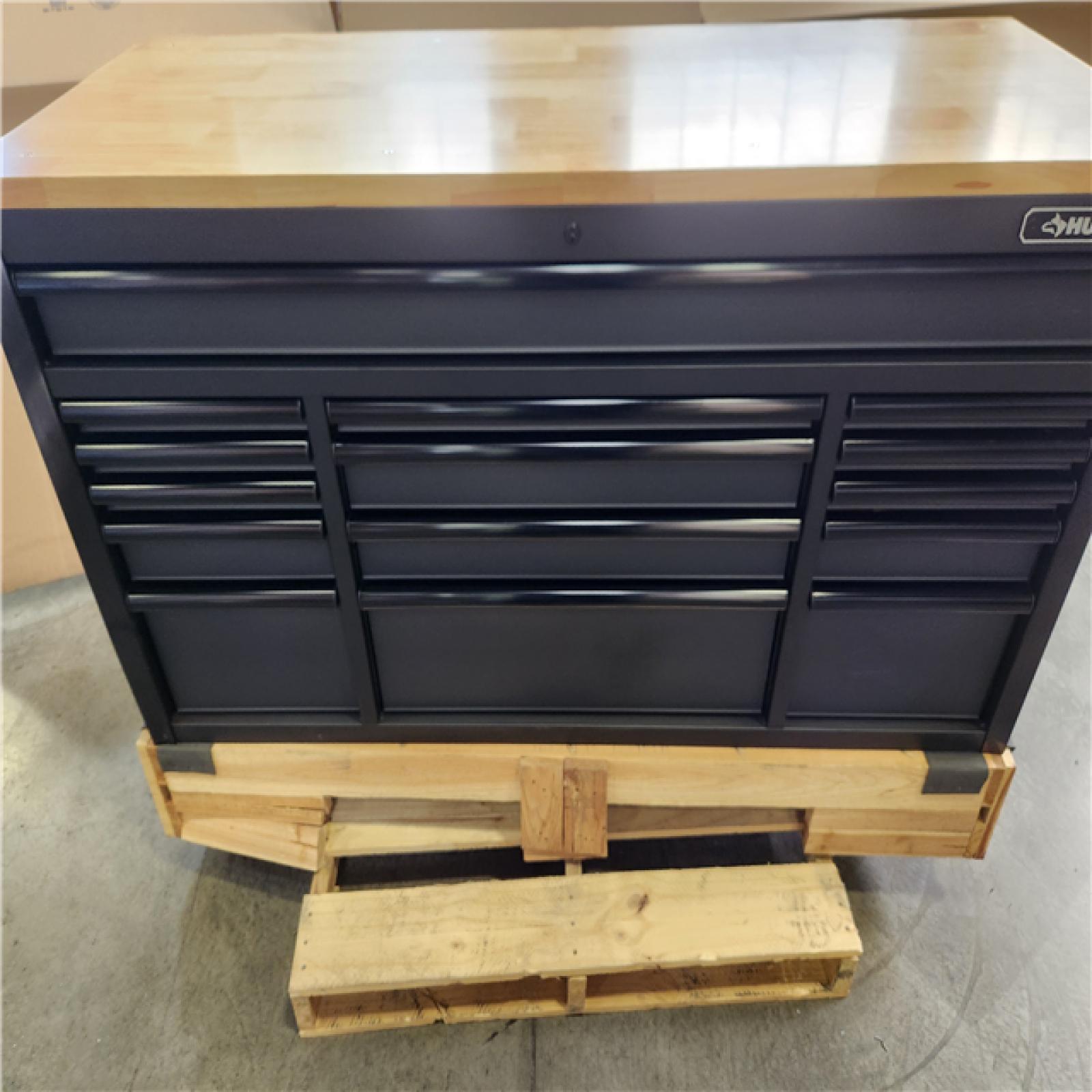 Phoenix NEW Husky 61 in. W x 23 in. D Heavy Duty 15-Drawer Mobile Workbench Tool Chest with Solid Wood Top in Matte Black