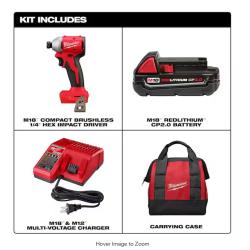 NEW! - Milwaukee M18 18-Volt Lithium-Ion Compact Brushless Cordless 1/4 in. Impact Driver Kit - 2 UNITS